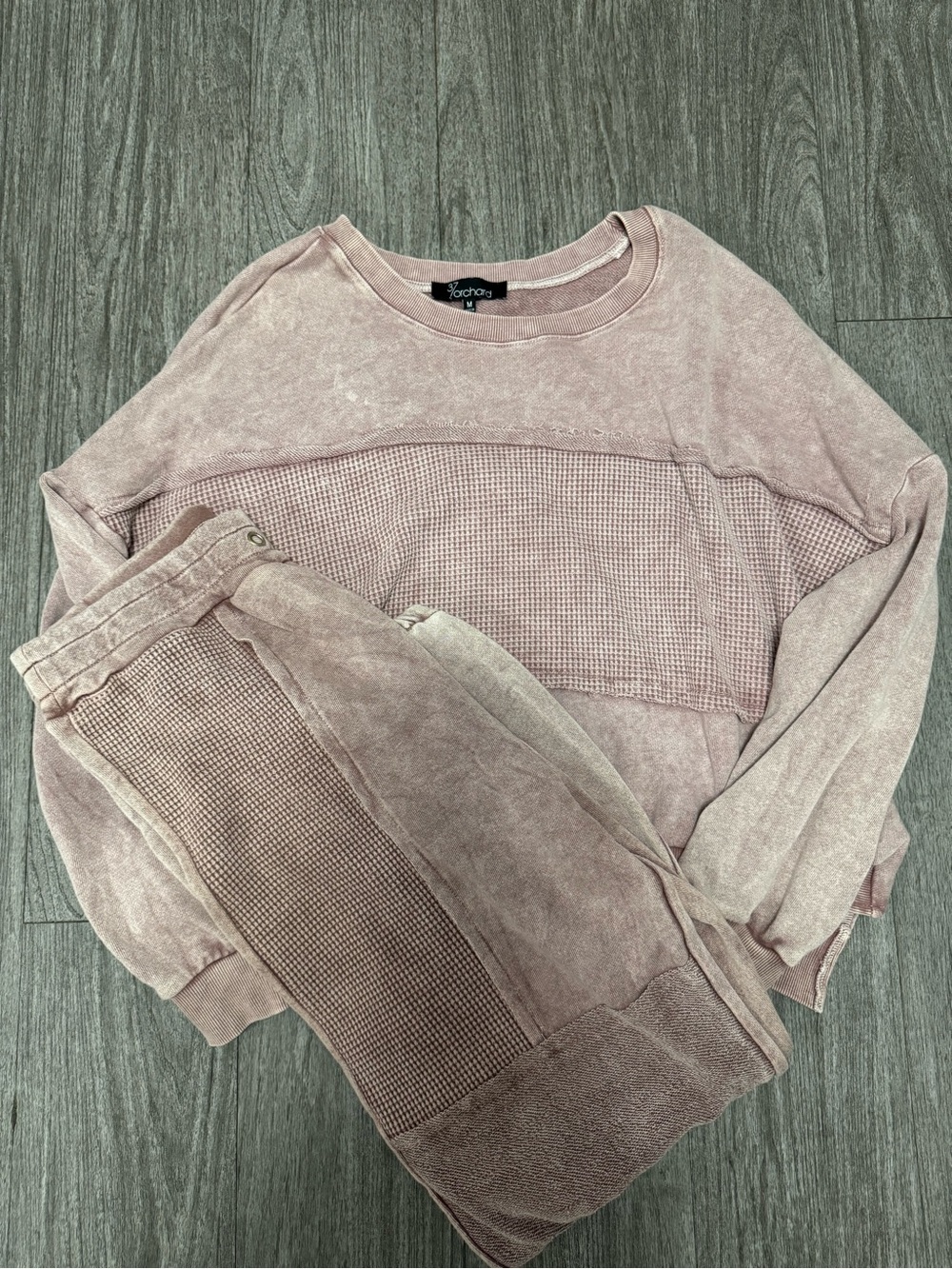 Boho Set Waffle-Panel Track Jogger Set Dusty Rose